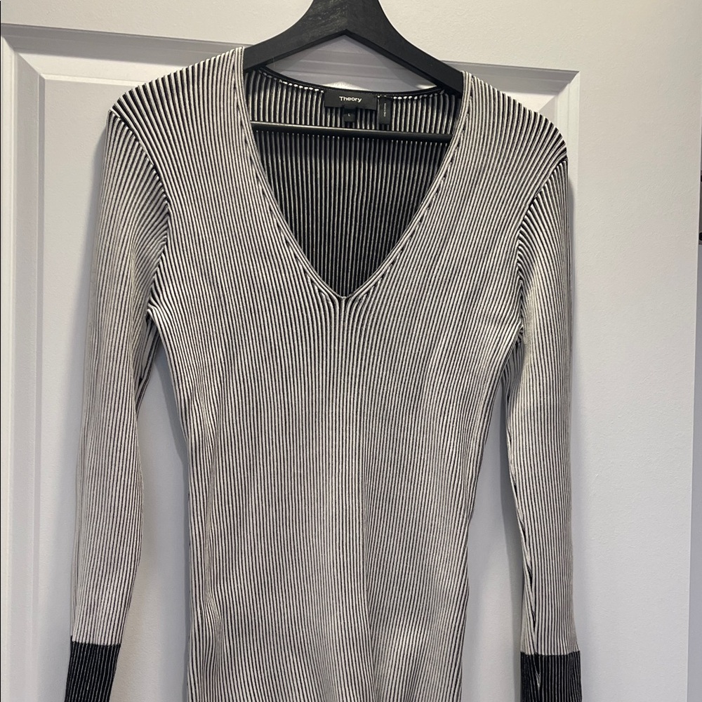 Theory Black and White Striped Top